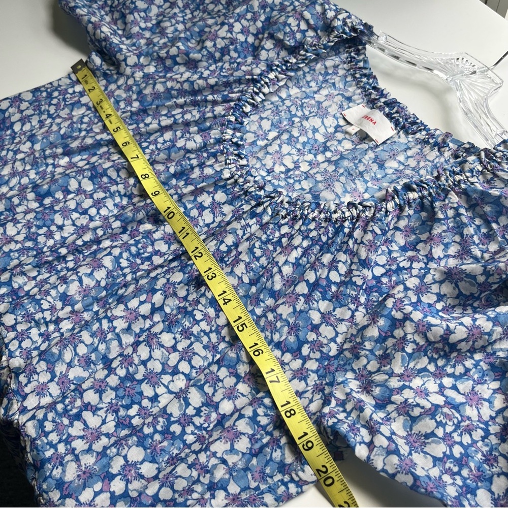 Xirena Dolly Popover Blue Floral Swing Mini Dress Cotton Silk Medium - Picture 8 of 10